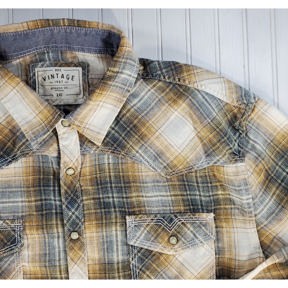 BKE Vintage Pearl Snap Plaid Long Sleeve Western Rodeo Shirt in Men's Size 2XL